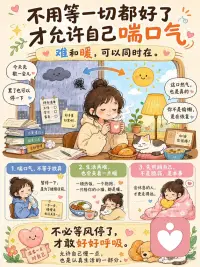 痛苦和幸福不是反义
不要说「我要消灭所有负面情绪才能幸福」。真实的幸福里本来就掺着痛苦、努力、甚至失败。所以不用等到「痛苦结束」才允许自己有一刻的轻松或快乐。
那两件事可以同时存在。对自己笑一下,不等于背叛了家里的难。