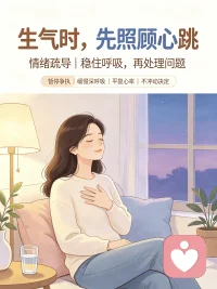💚【今日主题】情绪疏导
☀白玉成长陪伴 · 早安问候
✨标题：生气时，先照顾心跳
 
早安朋友们🌿
人在愤怒上头的瞬间，很容易脱口而出伤人的话，做出冲动的决定。
很多矛盾，不是事情本身无解，而是被失控的情绪推着走向最坏的结果。
 
生气来临，请记住：先照顾心跳。
 
1. 觉察身体信号：心慌、胸闷、呼吸急促，就是情绪过载的提醒；
​
2. 别急着争辩，强制暂停对话，给自己几分钟缓冲；
​
3. 缓慢深呼吸，平复心率，等心神安定下来，再处理问题。
 
情绪上头时，不要做任何决定。稳住身体，才能稳住心态。
我是白玉，愿我们都能和情绪和平共处✨