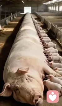 客人到农家乐吃饭，指着图片问老板：“你们这招牌菜是啥？”
老板：“就这头‘超长猪’，能从春节吃到元宵节，一根猪尾巴就能炒3大盘菜。”
客人：“那给我来个猪耳朵！”
老板：“不好意思，猪耳朵在那头，您得等我们把它滚过来。”配图