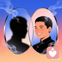 你眼中的自己不是你，别人眼中的你也不是你，你眼中的别人才是你，心映万物，万物是心。配图