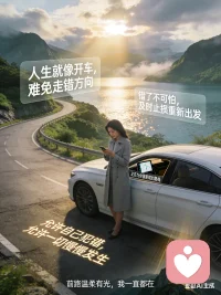 人生就像开车，在路上难免会走错方向，可导航从来不会指责你，只会温柔提醒：正在为你重新规划路线。人生也是如此，没有回头路，回头就是能逆行。
        很多人走错一步，就开始自责、纠结、反复内耗，把自己困在过去里，不肯出来。其实你要明白，人生每一段路，都是你必经之路，没有白走的路，每一步都在让你变得更成熟、更清醒。错了不可怕，及时止损，调整心态，重新出发，就是对自己最好的善待。
 
     不必因为一次选择否定全部，不必因为一段遗憾困住余生。允许自己犯错，允许自己不完美，允许一切慢慢发生。真正的强大，不是从不迷路，而是迷路后依然有勇气重新上路。
 如果你正感到迷茫、焦虑、疲惫，别一个人硬扛。我在这里，安静倾听、温柔陪伴，陪你梳理情绪，找回内心的安稳与力量。放下负担，轻装上阵，前路温柔有光，我一直都在。配图