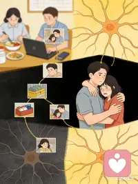 当孩子考试失败时，父母说“我理解你失望，但相信你能进步”，而非批评，这体现了无条件积极关注和同理心。配图