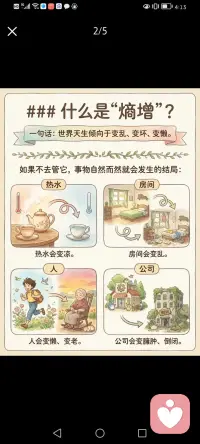 熵增定律

低熵是我们要维护的目标（健康、财富、知识）。
        
-高熵是我们不想面对的结局（衰老、贫穷、无知）。
        
-熵增是导致结局的自然推手（懒惰、拖延、时间流逝）。
        
-熵减是我们对抗推手的武器（自律、学习、努力工作）。
        
人生的本质，就是通过不断的“熵减”努力，在注定走向“高熵”的宇宙中，尽可能长久地维持“低熵”的精彩状态。
