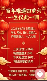 今天是2026年6月6日星期六，6666大顺日