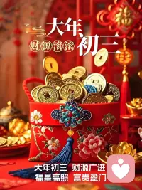 大年初三，开门迎喜🍎愿新的一年[福]福气，运气，财气[發]统统奔你而来🌸平安喜乐，四季无忧🌹配图