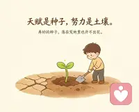 🌻天赋是种子，努力是土壤。
再好的种子，
落在荒地里也开不出花。
别抱怨自己不够聪明，
先问问自己够不够勤奋。
勤能补拙，熟能生巧。
 
✨真正的成长，并非只靠先天禀赋。每个人内心都藏着属于自己的种子，看见自己的内在潜能，也愿意踏实耕耘内心这片土地，接纳局限，持续行动，静待生命慢慢开花，每个人都能绽放属于自己的光芒。向内深耕，是自我疗愈与成长的过程🌱也是一生的修行！