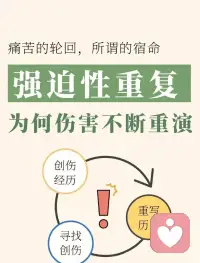 明明很痛苦，却一次次掉进同一种坑，不是运气差，是潜意识在试图修复当年没修好的伤口，不停“重演旧剧本”，在心理学中叫强迫性重复。

比如， 小时候被控制、被指责，长大后总吸引控制欲强、爱挑剔的伴侣，明明很痛苦，却离不开，甚至主动配合被管。

强迫性重复不是犯贱，不是蠢，是“未被疗愈的童年”在自动运行。

你不是在重复事件，
你是在重复当年的感受：
被忽视、被否定、被抛弃、不被爱、不重要……

专业心理咨询师可以帮你找到心结，让历史改写。配图
