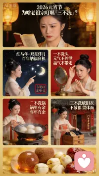 今天元宵，记住“三不洗”，吃对温润食，接住红马年的头波福气！最后祝大家元宵安康，马到成功！配图