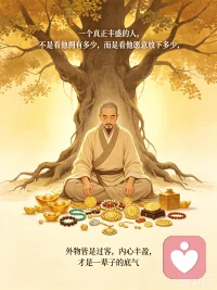 一个真正丰盛的人，不是看他拥有多少，而是看他愿意放下多少。外物皆是过客，内心丰盈，才是一辈子的底气。配图