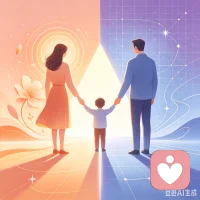 正常的家庭关系是，夫妻俩手拉手，孩子站在父母的前面中间位置。妈妈是情感的代表，爸爸是理性的代表，孩子靠情感来滋养他内在的生命，靠理性来发展他外在的世界，两者必须是同步的。父母并肩托举，孩子才能安心向内丰盈、向外生长，缺一不可。