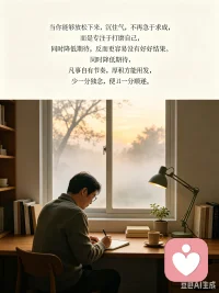 当你能够放松下来，沉住气，不再急于求成，而是专注于打磨自己，同时降低期待，反而更容易得到好的结果。凡事自有节奏，厚积方能薄发，少一分执念，便多一分顺遂。