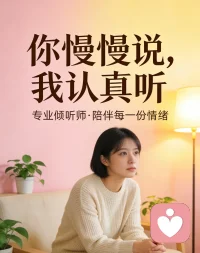 每个人心里，都有一段说不出口的话。
不用急着坚强，也不用勉强懂事。
在这里，你可以慢慢说，我会认真听。
不评判、不打断、不催促，只做你安心的倾听者。配图