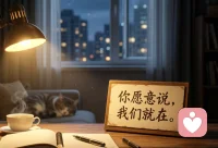 你是否也有过这样的时刻？明明身边有人，却觉得孤独无助。作为倾听师，我们愿做那个在深夜亮着的灯，不打扰，却始终温暖。你愿意说，我们就在。配图