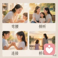 我想和你聊聊“那座桥”

最近，我常常想起一句话：“亲子沟通的本质，不是征服或驯服，而是弯下腰，搭建一座无声的桥。”

这句话，见过无数次印证。

那座桥，从来不在高处。

当我们试图“征服”孩子，用音量、权威或道理去压服时，我们站在了河的对岸，甚至站在了高处。我们以为自己在沟通，实则是在发射单向的指令。孩子听到的，往往不是内容，而是那股自上而下的压迫感。于是，他们沉默、反抗、或阳奉阴违，那条河，反而越来越宽。

真正的连接，始于“弯腰”。

“弯腰”，不是卑微，而是姿态的平等。是物理上，蹲下来，让视线与孩子齐平；更是心理上，放下“我懂得比你多”、“你必须听我的”的预设。这意味着，我们愿意进入孩子的世界，用他的眼睛看一看，用他的心来感受一下。那一刻，你不再是一个评判者，而是一个试图理解的旅伴。

曾有位母亲苦恼于儿子沉迷游戏。最初，她的沟通是：“别再玩了！看看你成绩！”——这是河对岸的喊话。后来，她尝试“弯下腰”，坐在儿子身边，说：“这个游戏好像真的很有趣，你能教我闯过这一关吗？”就在那个晚上，儿子打开了话匣子，不仅讲解了游戏，还聊到了学校的压力、朋友的疏远。那座桥，在无声的“并肩而坐”中，开始搭建。

而最坚固的桥，往往是“无声”的。

我们太迷信语言的力量，却忽略了沟通中比重更大的部分：非语言信息。一个全神贯注的倾听眼神，胜过心不在焉的“嗯嗯”敷衍；一个温暖坚实的拥抱，能化解千言万语的指责；一顿安静陪伴的晚餐，氛围本身就在诉说接纳与安宁。

这座“无声的桥”，由什么构筑？

专注的“在场”：放下手机，关闭内心的杂音，让孩子百分百地感受到：“此刻，你最重要。”

接纳的沉默：当孩子情绪崩溃或不愿开口时，不强迫不说教，只是陪伴。让沉默成为包容的容器，而非冷暴力的围墙。

肢体与神情的“语言”：温柔的手势、鼓励的微笑、同理的蹙眉……这些都在无声地传达：“我感受到了你的感受。”

搭建这座桥，没有宏大的工程，全在细微的日常。

从“评判”切换到“好奇”：把“你怎么又这样”换成“我很好奇，发生了什么让你有这样的感受？”

先连接情绪，再处理事件：当问题出现，第一时间不是解决问题，而是看见并安抚情绪。“你看起来很难过/生气，想和我聊聊吗？”

创造“无目的”的陪伴时光：一起散步、做家务、看一部电影，不为了教育，只为了共享一段时光。最深的联结，常发生在此刻。配图