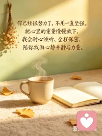 你已经很努力了，不用一直坚强。把心里的重量慢慢放下，我会耐心倾听、全程保密，陪你找回内心的平静与力量。