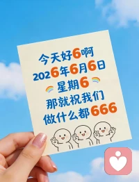 今天真是个特别的日子呀，2026年6月6日，星期六！🥳 希望大家不管做什么都顺顺利利！配图