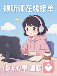 我是一名资深的倾听师，陪伴师，秒回师；
多年一线情绪疏导经验；你的情绪我来为你疏导；你的脆弱我来倾听；
为你打开心门；
我是你最安全的私人树洞；不评判、不嘲笑、不泄密，秒回、耐心、全程陪伴；
你不是孤单一人，我一直都在!配图