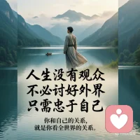人生没有观众，不必讨好外界，只需忠于自己。你和自己的关系，就是你看全世界的关系。🌻🌻配图