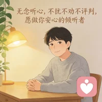无念听心，不扰不劝不评判，愿做你安心的倾听者。