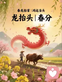 春分遇上龙抬头，前途光明有奔头。愿大家阳气满满，精神抖擞，今年更是双龙聚首，一起向阳而行，好运常伴！