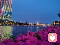 华灯初上，漫步海河。
宇纳美景，凡守初心。
晚风濯念，静水安魂。
星河垂岸，大道归心。
人间向暖，不负本真。配图