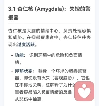 抑郁从生理上也有诸多因素形成，了解这些器质性病变，才能合理的科学的解释给来访者，这些脑器质是可以调整的，人身体的各个器官都是随时随地都在变化的，积极的调理是对自己最好的保护。加油配图