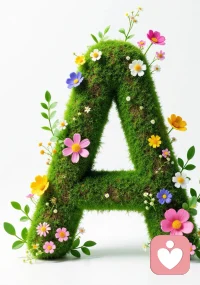 A”,字母的主体由仿真的苔藓制成,呈现出柔软蓬松的质地,仿佛承载着春天草原的活力和湿润的气息,其中,五颜六色的纸艺或绢花材料的花朵点缀着,花瓣细腻,颜色鲜艳,也有淡绿色的模拟树枝和树叶穿插,整体风格清新自然,充满春天的生命力,犹如从花园中生长出来的艺术品格,巧妙地将自然元素与字体造型融为一体,传递出浓浓的春天气息配图