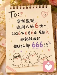 2026年6月6日
星期六
祝大家一起六六大顺，事事顺顺顺
❤️❤️❤️