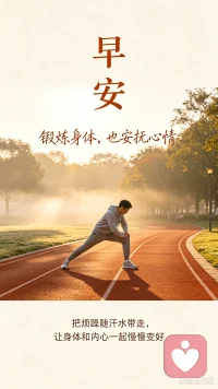早安☀️
锻炼身体，也是在滋养心理。
把内耗、纠结随着汗水排出去，
强健体魄，抚平心绪。💪
#运动调节情绪