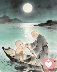 夜里渡河，小和尚总怕船翻，紧紧抓着船舷。
老和尚松开他的手：
“你抓得越紧，船越晃；
你放开手，船反而稳。
人生如渡河，你以为抓紧是安全，
其实，放手才是不沉。”