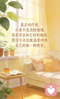 真正的疗愈，
从来不是消除情绪，
而是学会和它好好相处。
愿你今天也能温柔对待自己的每一种感受。