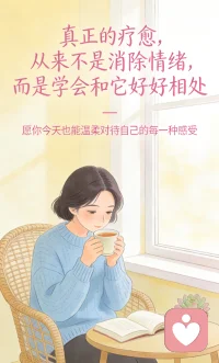 真正的疗愈，
从来不是消除情绪，
而是学会和它好好相处。
愿你今天也能温柔对待自己的每一种感受。