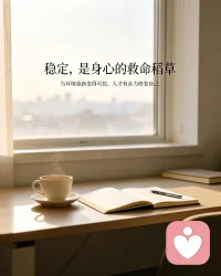 人到中年才明白，稳定不是平庸，而是身心的救命稻草。
长期漂泊、收入不定、人际内耗，会一点点拖垮身体：失眠、食欲紊乱、免疫力下降，情绪也跟着崩塌。而一份规律的工作、一个彼此尊重的圈子，能让作息回到正轨，让焦虑慢慢退场。
当环境重新变得可控，人才有余力修复自己，稳稳地往前走。
 
#中年感悟# #心理健康# #职场内耗# #稳定的力量# #身心修复#
