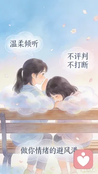 温柔倾听，不评判，不打断，做你情绪的避风港。配图