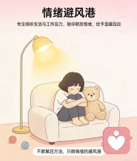 专注倾听生活与工作中的压力，陪伴你释放情绪，给予温暖回应，不教解压方法，只做你情绪的避风港。配图