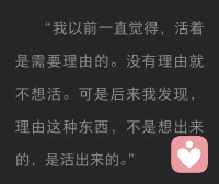 “有时候，活着不需要宏大的理由。只需要一件小事接着另一件小事，一天接着另一天。只需要有人在你最黑暗的时候，说一句‘你还在乎’。只需要你愿意给自己一次机会，再试一次。”