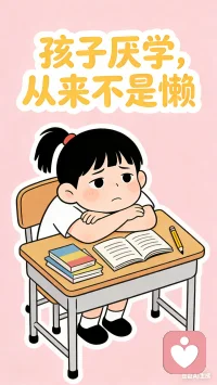 当妈后才懂，孩子说“不想上学”，从来都不是懒。
他躲的不是书本，是一次次考砸后的自我否定，是你眼里藏不住的失望，是在学校里没人说的委屈。
 你越逼他坐回书桌，他越想把自己藏起来。
厌学，是他最后一道保护壳啊。
 别只盯着分数了，先抱抱他，听听他心里的苦。
把心里的结解开，他才会心甘情愿，重新往前走。配图