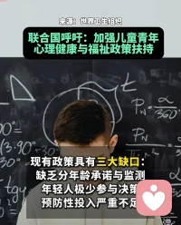 联合国呼吁：加强儿童青年心理健康与福祉政策扶持💢