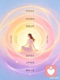 爱自己的顺序一定不能反  
第1层：照顾好身体 — 健康饮食、睡眠充足、规律作息、照顾冷暖、不憋尿、定期运动、体检。  
第2层：滋养精神世界 — 收拾打扮、制造仪式感、听音乐、看展览、感受美好、补充知识、培养兴趣。  
第3层：接纳自己 — 接纳出身、原生家庭、基因、长相、优缺点及现状。  
第4层：内观情绪 — 允许情绪存在、重视表达、接受爆发、学会相处、不抗拒评价、观察流动。  
第5层：寻找情绪根源 — 觉察原因，直视原始伤痛。  
第6层：爱上情绪 — 与情绪和解，爱上每个情绪及内在众生。  
第7层：拥有大爱 — 内心充盈后，溢出温暖爱世界众生。
我7层，你在哪一层呢？