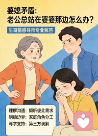 婆媳矛盾本就是婚姻里绕不开的难题，可最让人心寒的，莫过于争执发生时，自己的丈夫非但不居中调和，反而毫不犹豫地站在婆婆那边，用一句她是我妈，你让着点，把所有委屈都推给你。很多女人此刻会陷入崩溃，要么跟丈夫大吵，要么跟婆婆硬碰硬，最后只会让关系彻底僵化，其实遇到这种情况，盲目发泄情绪毫无用处，找对方法解决问题，才是对自己负责。配图