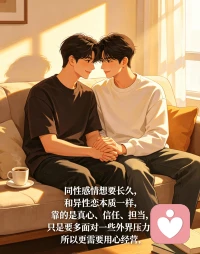 同性感情想要长久，和异性恋本质一样，靠的是真心、信任、担当，只是要多面对一些外界压力，所以更需要用心经营。
 
平时多沟通，不冷战、不猜忌，有矛盾及时说开，别让误会堆积。彼此尊重边界，不控制、不绑架，也不因为缺乏安全感就反复试探。
 
外界的不理解难免会有，两个人要统一立场，互相撑腰。一起规划未来，有共同的目标和生活节奏，经济独立、精神独立。
 
只要两个人坚定选择彼此，愿意包容、妥协、一起扛，这份感情同样可以稳定、长久、踏实幸福。配图