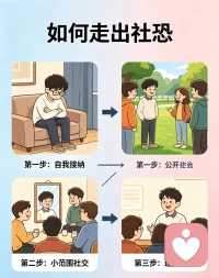 社恐不是性格缺陷，是过度在意他人评价形成的习惯，先接纳紧张，不苛求完美，从主动和店员打招呼、和同事聊日常小事开始，放下对他人眼光的执念，每一次小社交都是正向积累，焦虑时做深呼吸、放缓语速，给自己耐心，慢慢就能自在和人相处。配图