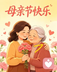 母亲这一生，把青春给了家庭，把温柔给了儿女。岁月染白她的头发，生活磨粗她的手掌，她从不喊苦，默默撑起一整个家。从前总觉得她无所不能，长大后才明白，她也是平凡的普通人，只是为了孩子才变得坚强，母亲节不必多华丽的言语，一句问候，一份陪伴，一份体谅。愿时光温柔善待母亲，愿往后余生，平安健康，喜乐常安，被岁月好好疼爱。配图