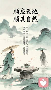 风大收伞，雨大避让，
事来则应，事去不留，
事缓则圆。人缓则安，
顺应天地，顺其自然。