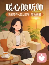本人性格温和、有耐心，善于倾听与共情，不评判、不指责。
能够理解婚姻情感、家庭矛盾、职场压力带来的情绪困扰，也愿意在他人情绪低落、焦虑、委屈时，提供一个安全、放松的倾诉空间。
擅长情绪陪伴、压力疏导、暖心倾听，尊重每一位来访者的感受与隐私，严格遵守保密原则，用心陪伴，认真倾听。配图