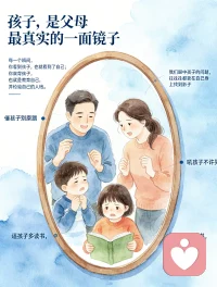 镜子的本质：投射效应
孩子的行为，往往是父母言行的投射。你催孩子别磨蹭，其实是自己缺乏耐心；你吼孩子不许哭，是自己无法接纳负面情绪；你逼孩子多读书，可能是自己在逃避成长，或者对现状不满。
正如图中所说：“我们眼中孩子的问题，往往都能在自己身上找到影子。”
​
教育的本质：自我修行
图中这段话点破了教育的底层逻辑：
你看到孩子，也就看到了自己；你教育孩子，也就是教育自己，并检验自己的人格。
教育孩子，从来不是单向的“管教”，而是一场双向的修行。当你对孩子的行为感到不满时，恰恰是你照见自己、修正自己的最好时机。配图