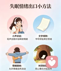深夜失眠自救法
1. 小声诉说出口
不用跟任何人讲，
躺在床上，小声自言自语，
把今天委屈、不甘、难过、憋在心里的话，
轻轻说出来。
 
情绪憋在心里是压力，
说出来，就是释放。
不用讲道理，不用劝自己，只负责“说出来”。
 
2. 文字倾倒出口
床头放一张纸、备忘录打字，
不用排版、不用好看，
就把所有糟心事、委屈、怨气、胡思乱想，
乱七八糟全部写下来。
 
写的过程，就是把心里的垃圾挪出去。
心里清空一点，心就轻一点，人自然静下来。
 
3. 情绪接纳出口
不要再骂自己：
“我怎么又失眠”“我怎么这么矫情”
越否定自己，情绪越堵。
 
允许自己难过、允许自己脆弱、允许自己睡不着。
不跟情绪对抗，就是最好的疏通。
不内耗，心就不紧绷。
 
4. 树洞安放出口
很多人失眠，是没人懂、没人听、无处可说。
心里的话兜兜转转，反复折磨自己。
 
这时需要一个安全的树洞，
在我这里，没有评判、没有说教。
只需要安静接住你的所有情绪。
心事被好好接住，情绪有地方安放，
心顺了，夜自然就安了。配图