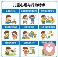 孩童心理行为有着鲜明特质，行事多以自我视角出发，情绪直白起伏大。天性怀揣探索欲，习惯依靠直观感受认知事物，也常模仿周遭言行。专注力时长有限，内心十分渴求陪伴与肯定。孩童正逐步建立规则认知，举动常受当下想法驱使，离不开成年人悉心陪伴引导，帮其构筑内心安全感，树立清晰行为边界。配图