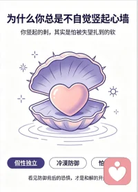 为什么我们会不自觉竖起 “心墙”？自体心理学视角
很多人习惯用 “假性独立”“冷漠” 甚至带刺的攻击，把自己武装起来，不是天生难相处，而是在保护自己。
因为当我们需要别人、渴望被回应却一次次落空时，羞耻感和失望会狠狠扎进心里。防御不是恶意，只是我们为了避免再次被伤害，提前穿上的铠甲。
真正的温柔，不是直接拆掉这层铠甲，而是看见铠甲背后藏着的脆弱和恐惧。当有人愿意接住这份 “怕被辜负” 的不安，心墙才会慢慢软下来。