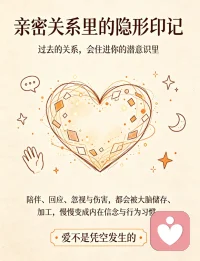 亲密关系里的隐形印记
亲密关系里的陪伴、温柔、冷落与伤害，从不会随着相处场景落幕就彻底消散。
它们会悄悄被大脑收纳、反复加工，慢慢扎根成我们内心根深蒂固的信念，也悄悄塑造了待人接物的本能习惯。
那些过往的相处碎片，终究都变成了如今我们爱与被爱的模样，潜移默化影响着每一段感情。配图